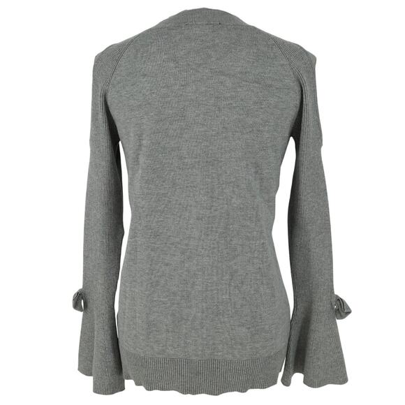 Karl Lagerfled Sweater Womens Small Gray Bell Sleeves Bows Cold Shoulder - Picture 2 of 14